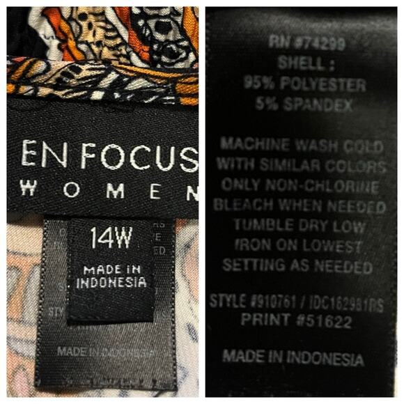 EnFocus Studio Blouson Dress Split Neck Navy Pink Paisley Women’s Plus Size 14W - Picture 10 of 11